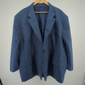 Oak Hill Blue Linen Blend Blazer Jacket Mens 3XL Sport Coat 2 Button Lined‎